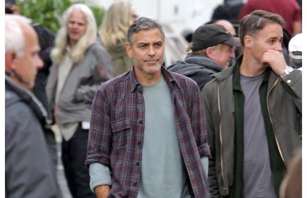 George Clooney on the set during the filming of Tomorrowland in Vancouver, Sept 16, 2013.